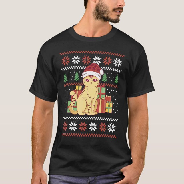 Gato de Suéter de Natal Feio com presentes Flocos  (Frente)
