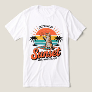 Gato de Verão ao Pôr do Sol - Camiseta Retro de Ga