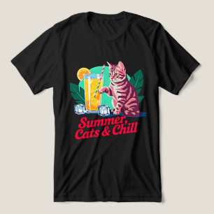 Gato de Verão Retro Chill - Felino Tropical Rosa L
