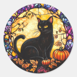 Gato de vidro manchado nos adesivos à luz da Lua