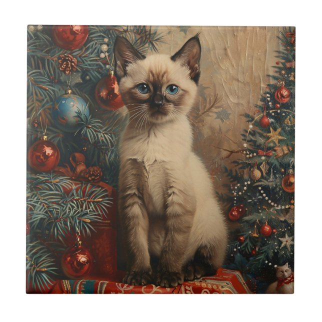 Gato de Vintagem de Natal de Kitten Siamese (Frente)