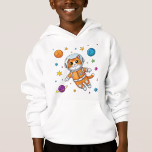 Gato Desenho Astronauta Flutuando no Espaço