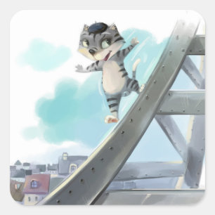 Gato Desliza Torre Eiffel – Adesivos Quadrados de