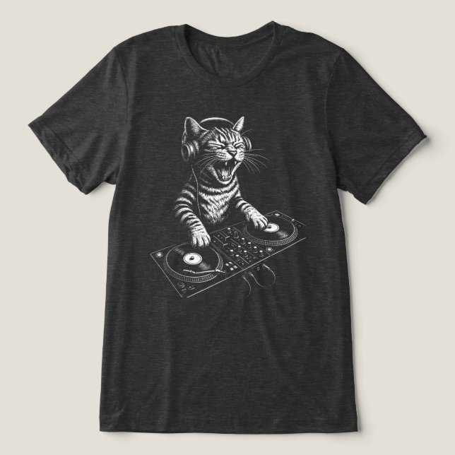 Gato DJ Retro Arranhando Vinil (Design frontal)