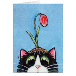 Gato do smoking com a tulipa na cabeça - cartão da
