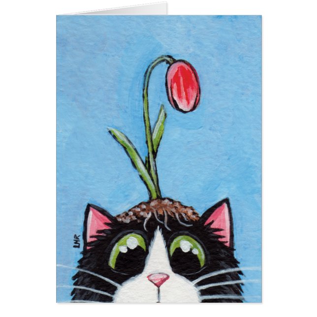 Gato do smoking com a tulipa na cabeça - cartão da (Frente)