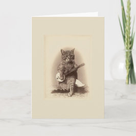 Gato do vintage que joga um cartão de nota do