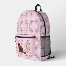 Gato doce e mochila cor-de-rosa