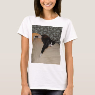 Gato dormindo sobre as moças de sofá, camiseta b