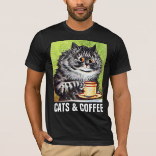 GATO E CAFÉ POR CAMISETAS DE CAMADAS T DE VINTAGEM