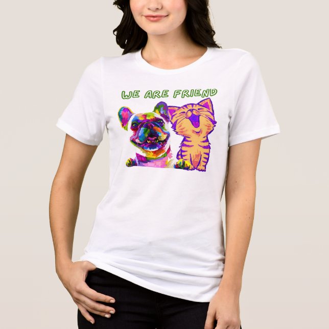 Gato e cão são amigos T-Shirt (Frente)