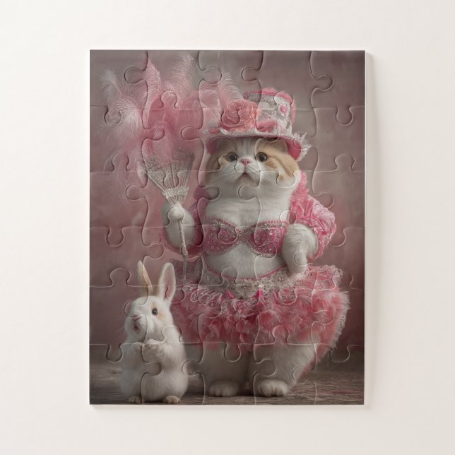 Gato e coelhinho de Showgirl rosa - Quebra-cabeça (Vertical)