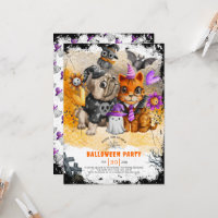 Gato e convite de festas de cão do Dia das Bruxas