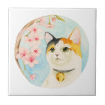 Gato e flores de chita japoneses<br><div class="desc">Esta é uma ilustração da aguarela de um gato de chita que olha acima em e que aprecia a flor de cerejeira. "Hanami" é uma tradição japonesa onde as pessoas comemorem e party sob as árvores da flor de cerejeira quando estão na flor completa. Pintado com pinturas da aguarela de...</div>
