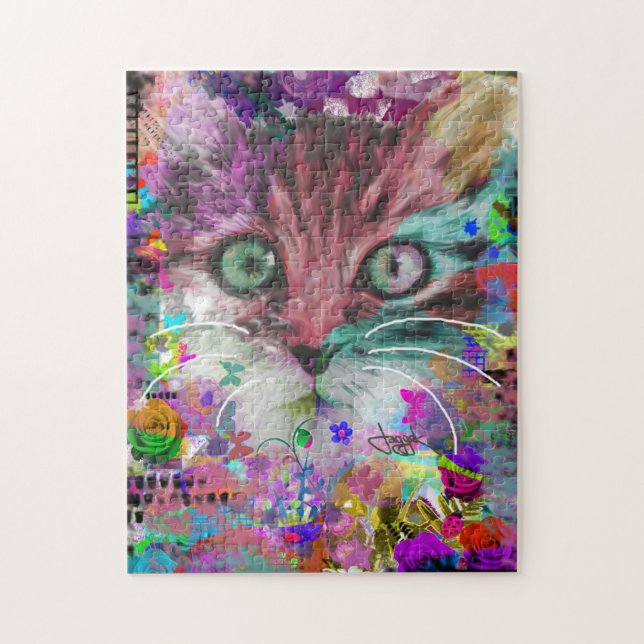 Gato E Flores Quebra-cabeça (Vertical)