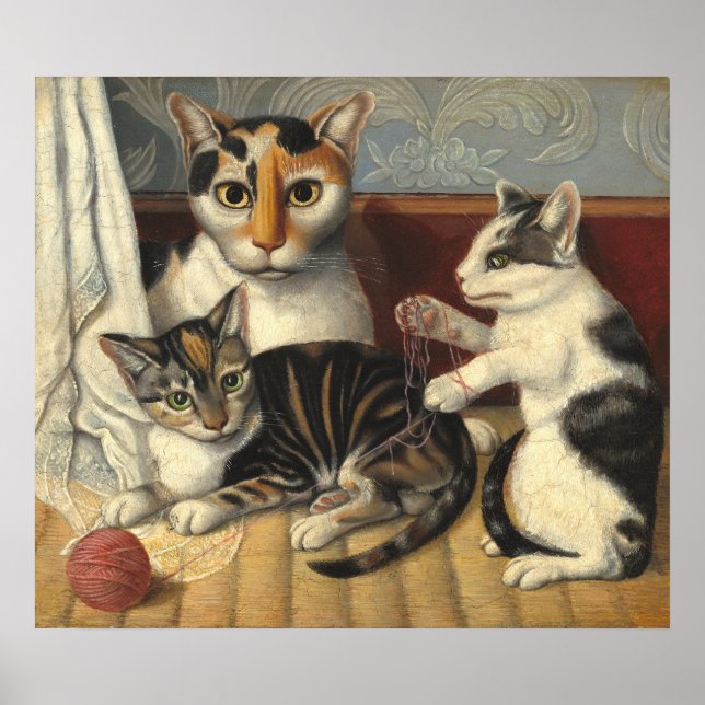 Gato e Gatinhos - Poster de Belas Artes Americanas (Frente)