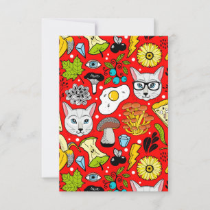 Gato e ovo em vermelho