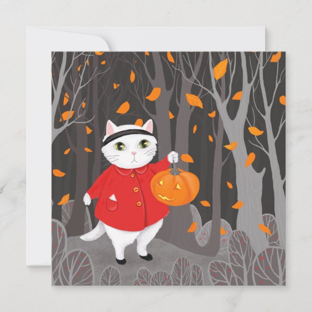 Gato e Pumpkin de Jack-o'-lanterno bonitos do Hall (Frente)