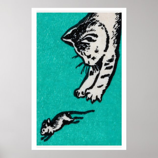 Gato e Rato Impressão Caixa de Fósforos - Vintage  (Frente)