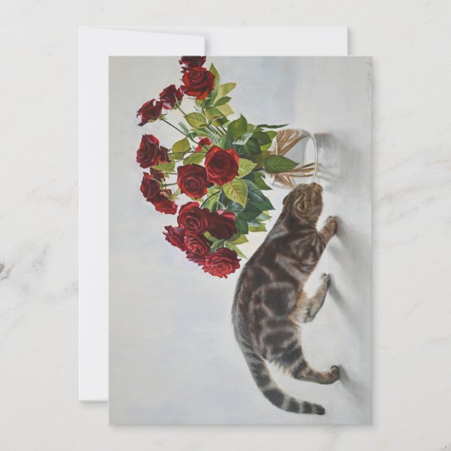 Gato e Rosas vermelhas - Impressão de Pintura a Ól (Frente)