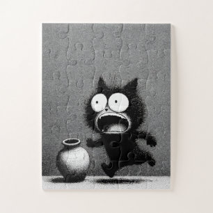 Gato e Vase em Pânico - Quebra-cabeça de desenho m