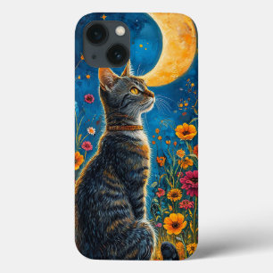 Gato elegante sob o céu noturno mágico da lua esté