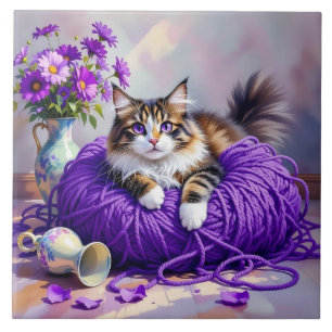 Gato em Fio de Purpura e Flores