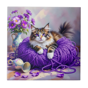 Gato em Fio de Roxo e Flores