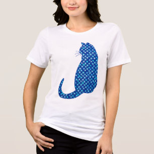 Gato em Padrão de Estrelas em Azul Profundo