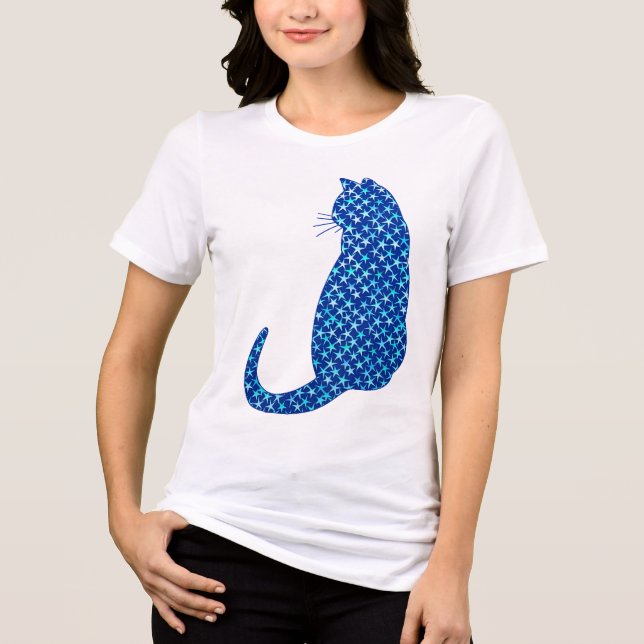Gato em Padrão de Estrelas em Azul Profundo (Frente)