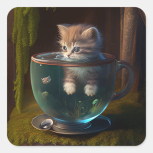 Gato em um adesivo quadrado teacup