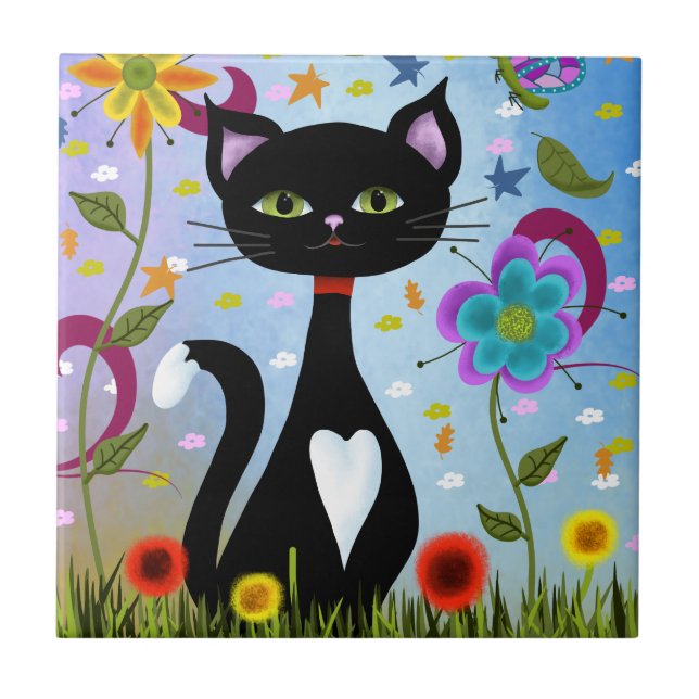 Gato Em Um Jardim Arte Abstrata (Frente)