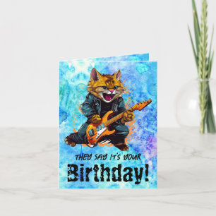 Gato Engraçado Aniversário Guitarra Folga Cartão d