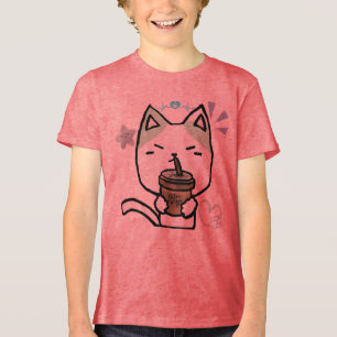 Gato engraçado Cawaii com café Gato fofo estilo an