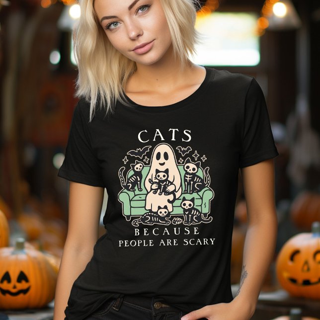 Gato Engraçado e Fantasma Halloween  (Cats Because People Are Scary Funny Halloween T-shirt)