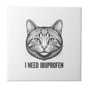 Gato Engraçado Ibuprofeno Design de Gravura Vintag