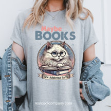 Gato Engraçado Lendo Livro de Camisetas T Dando Pr