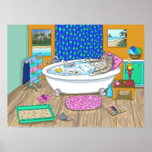 Gato engraçado na Poster Bath 665