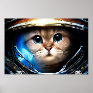 Gato engraçado no poster do capacete de espaço