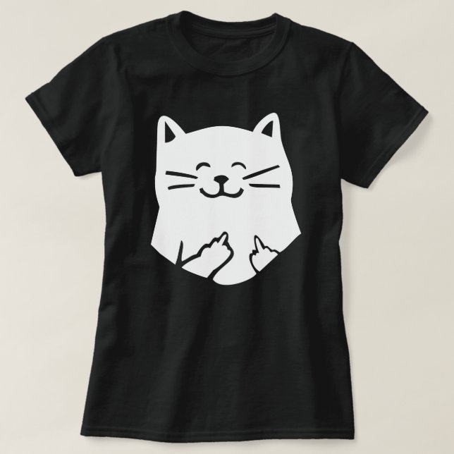 gato engraçado que aponta a camisa meados de do (Frente do Design)