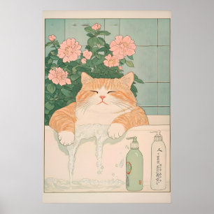 Gato engraçado Ukiyo-e em banheira impressão