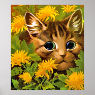 Gato entre o impressão do poster das flores