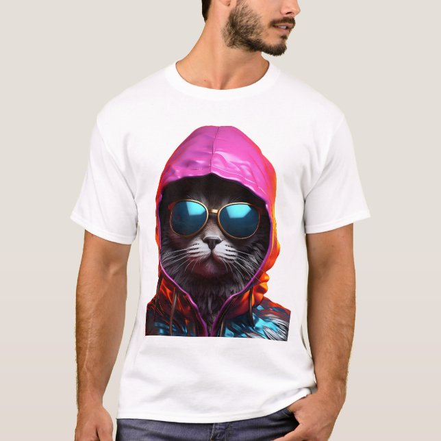 Gato Epítico com Camisa de Óculos Solares (Frente)