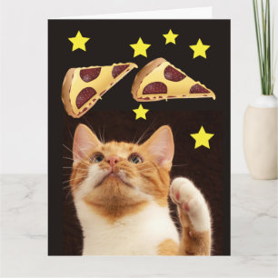 GATO ESPACIAL COM CARTÃO DE ANIVERSÁRIO DE PIZZA