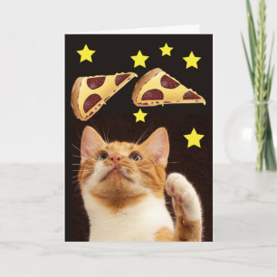 GATO ESPACIAL COM CARTÕES DE ANIVERSÁRIO DE PIZZ