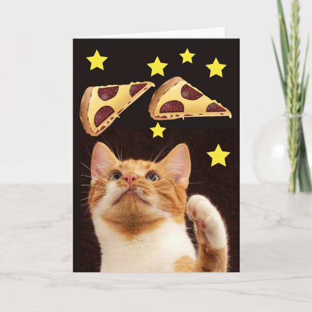 GATO ESPACIAL COM CARTÕES DE ANIVERSÁRIO DE PIZZA (Frente)