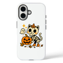 Gato Esqueleto Fofo com Abóbora