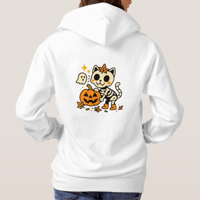 Gato Esqueleto Fofo com Camiseta de Abóbora (Verso)