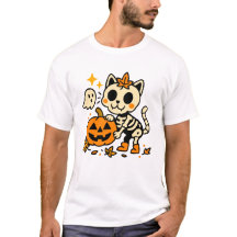 Gato Esqueleto Fofo com Camiseta de Abóbora