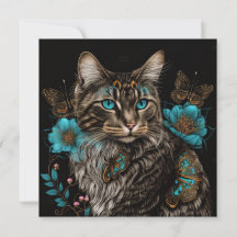 Gato fantástico com flores e borboletas Arte AI